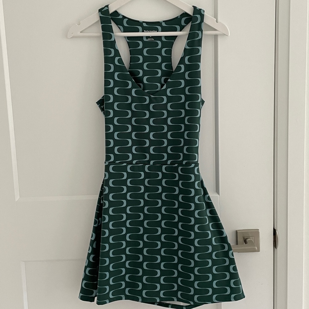 Reformation Green Wave Print Mini Dress